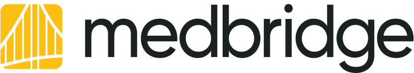 Medbridge logo with bold black text and a yellow and white abstract design on the left.
